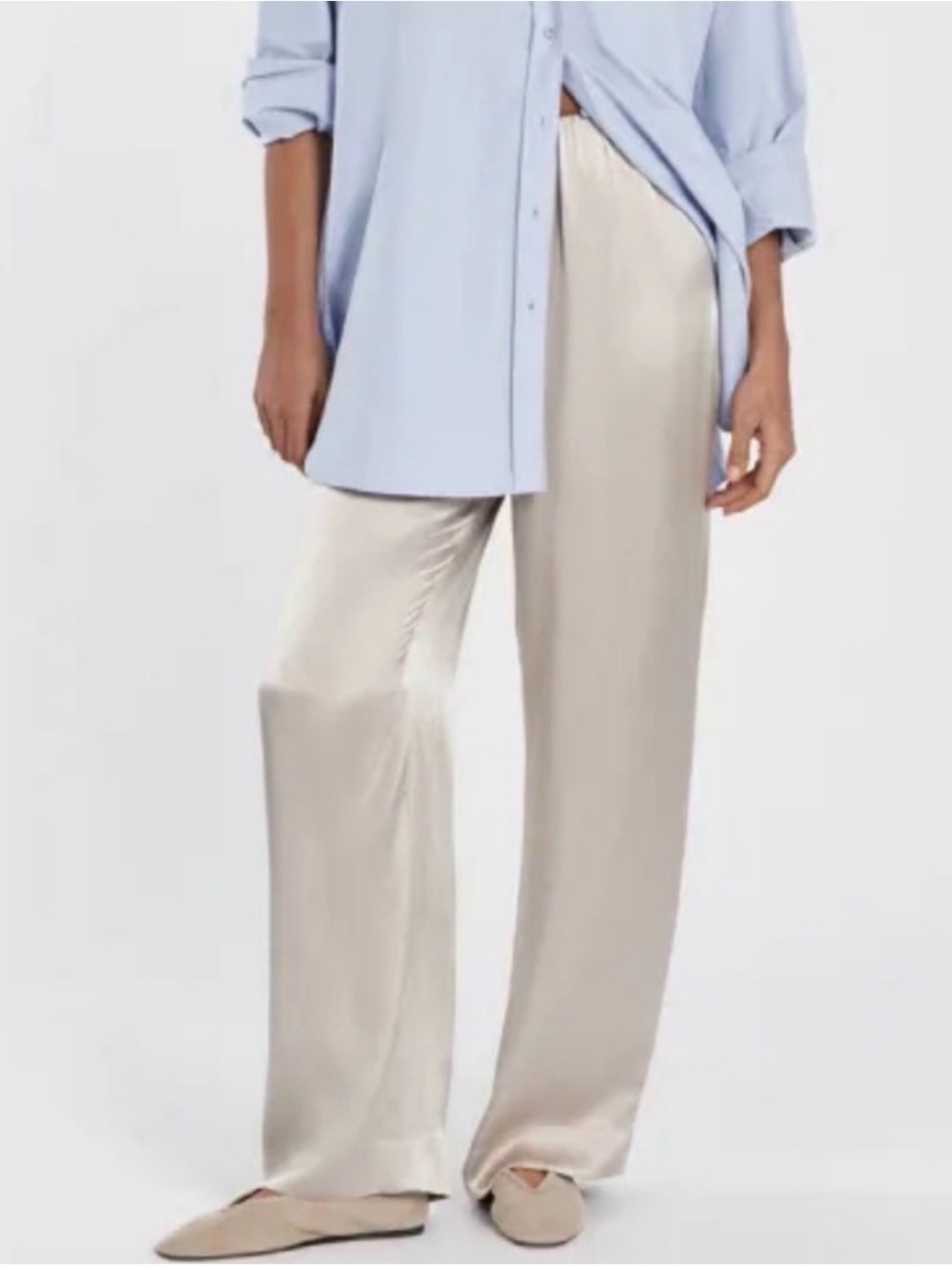 Dissh Eve Satin Wide-Leg Pants in color “chalk”